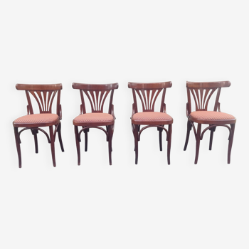 Series of 4 bistro chairs in wood and fabric