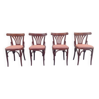 Série de 4 chaises de bistrot en bois et tissu