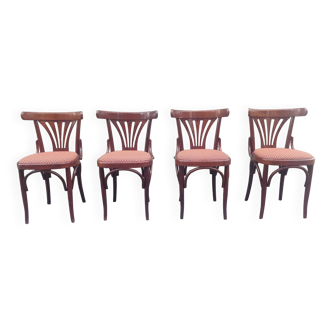 Series of 4 bistro chairs in wood and fabric