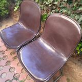 Gastone Rinaldi dining chairs covered with original cow leather, set of two, Italy, 1960s