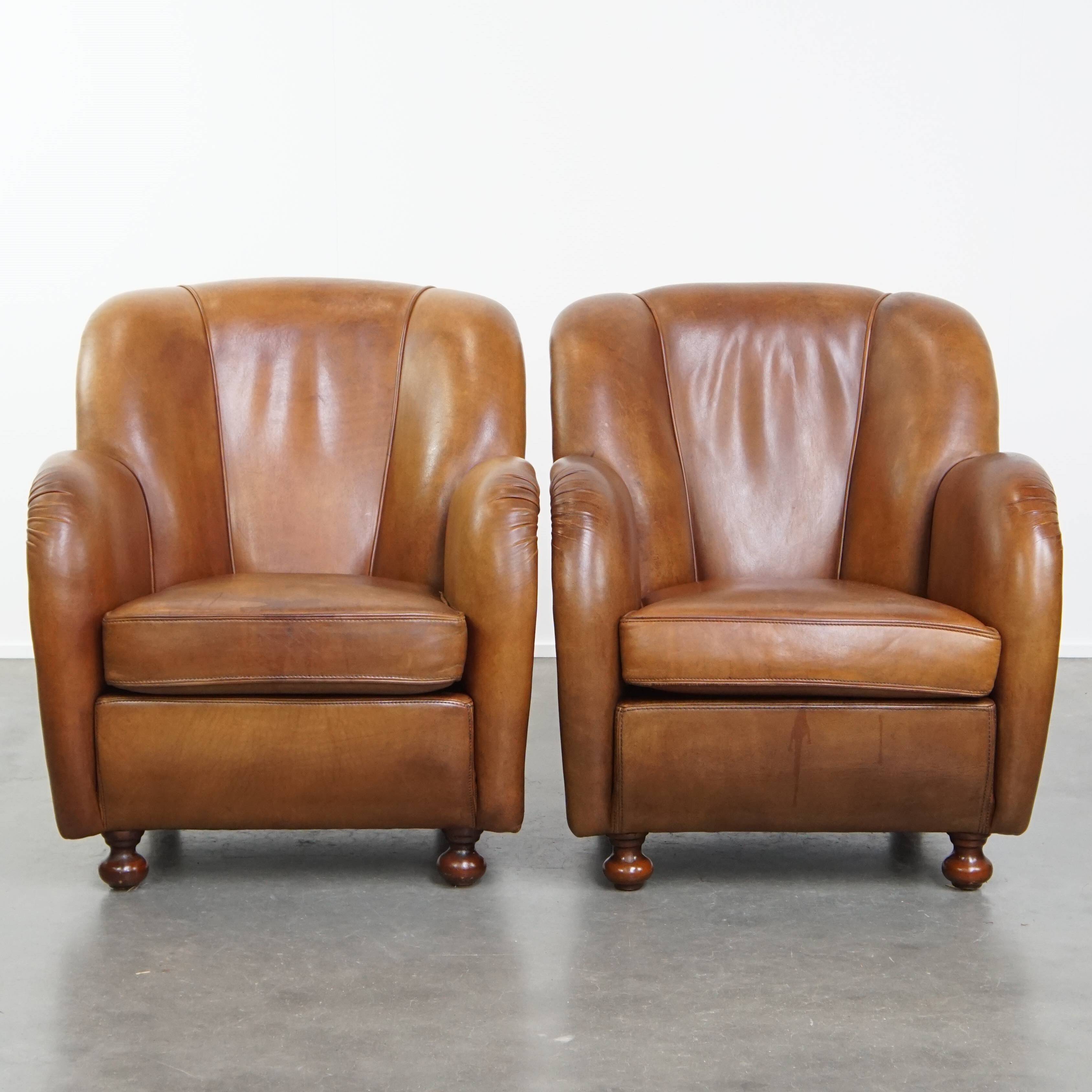 Set of 2 Sheepskin Leather Design Armchairs