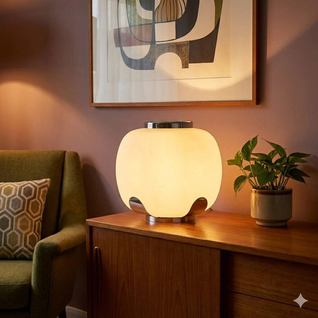 Vintage table lamp in glass and chrome metal, Italian design, 1960s