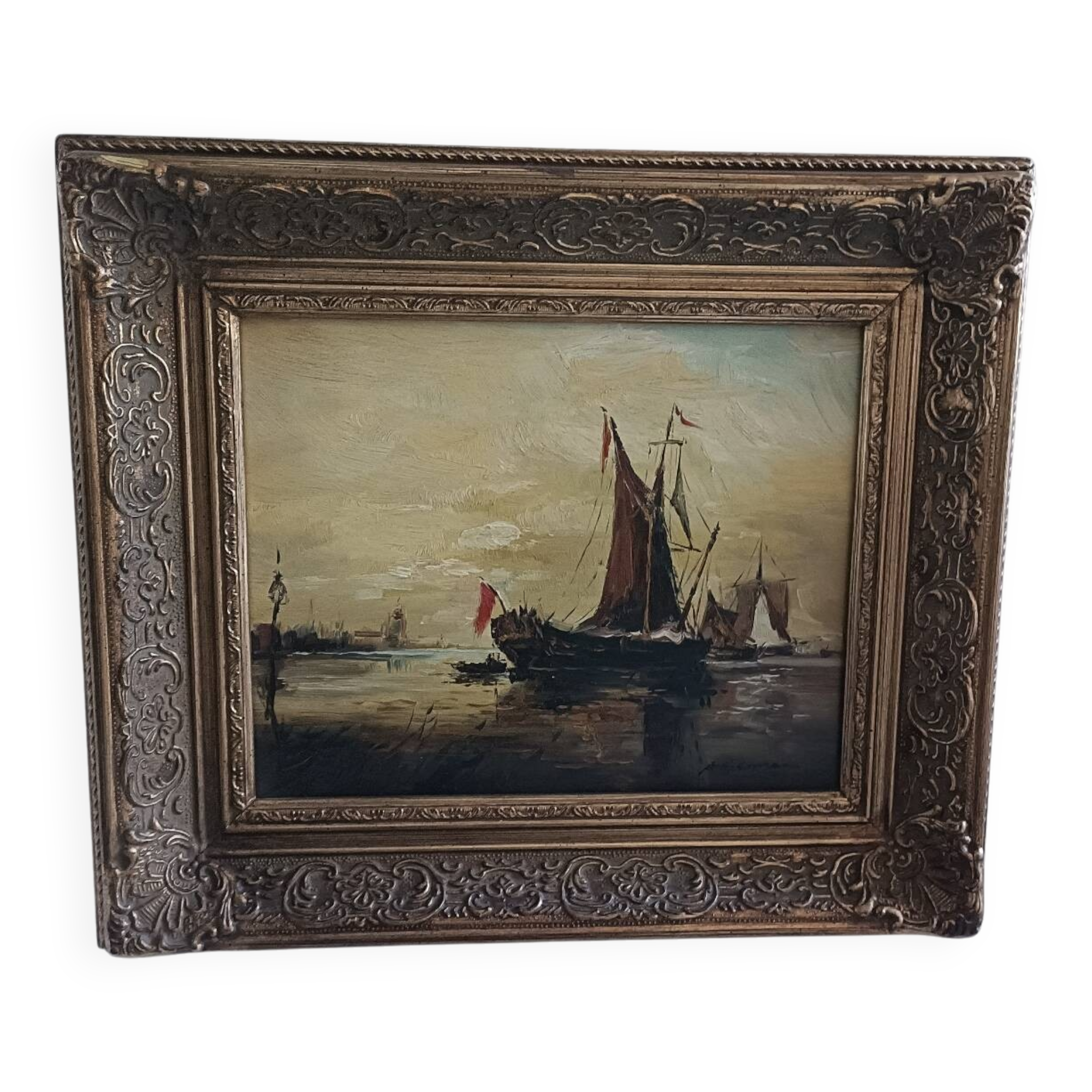 Tableau ancien, marine signée, fin XIXEME
