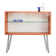Teak display cabinet with black hairpin legs.