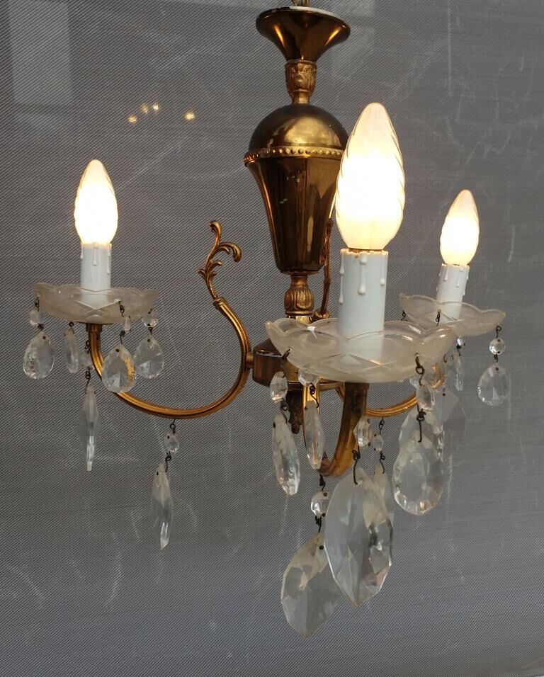 Lustre vintage à pampilles 3 bras de lumière