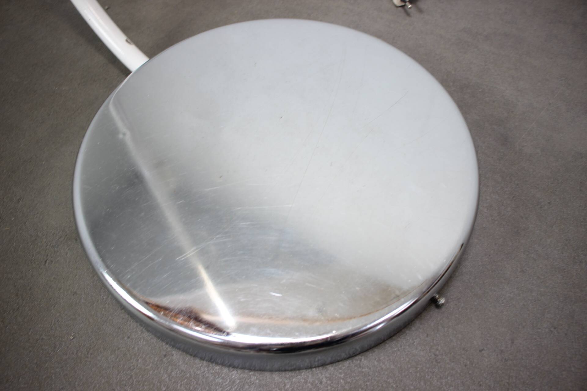 1970s Hungarian space age floor lamp in orange plastic and chrome.