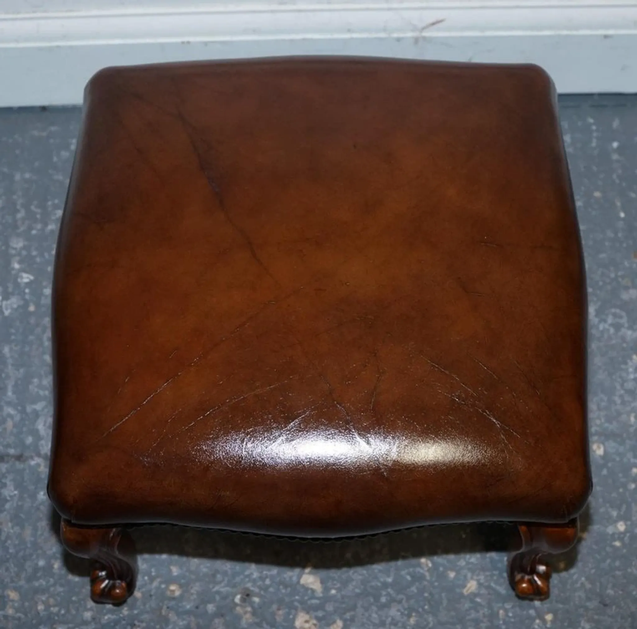 Victorian Chesterfield Leather Dyed Armchair and Ottoman Set