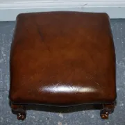 Victorian Chesterfield Leather Dyed Armchair and Ottoman Set