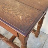 Antique 1900s Solid Oak Rustic Farmhouse Console Side Table