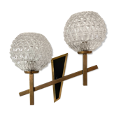 Applique double murale vintage laiton et globe verre diamant