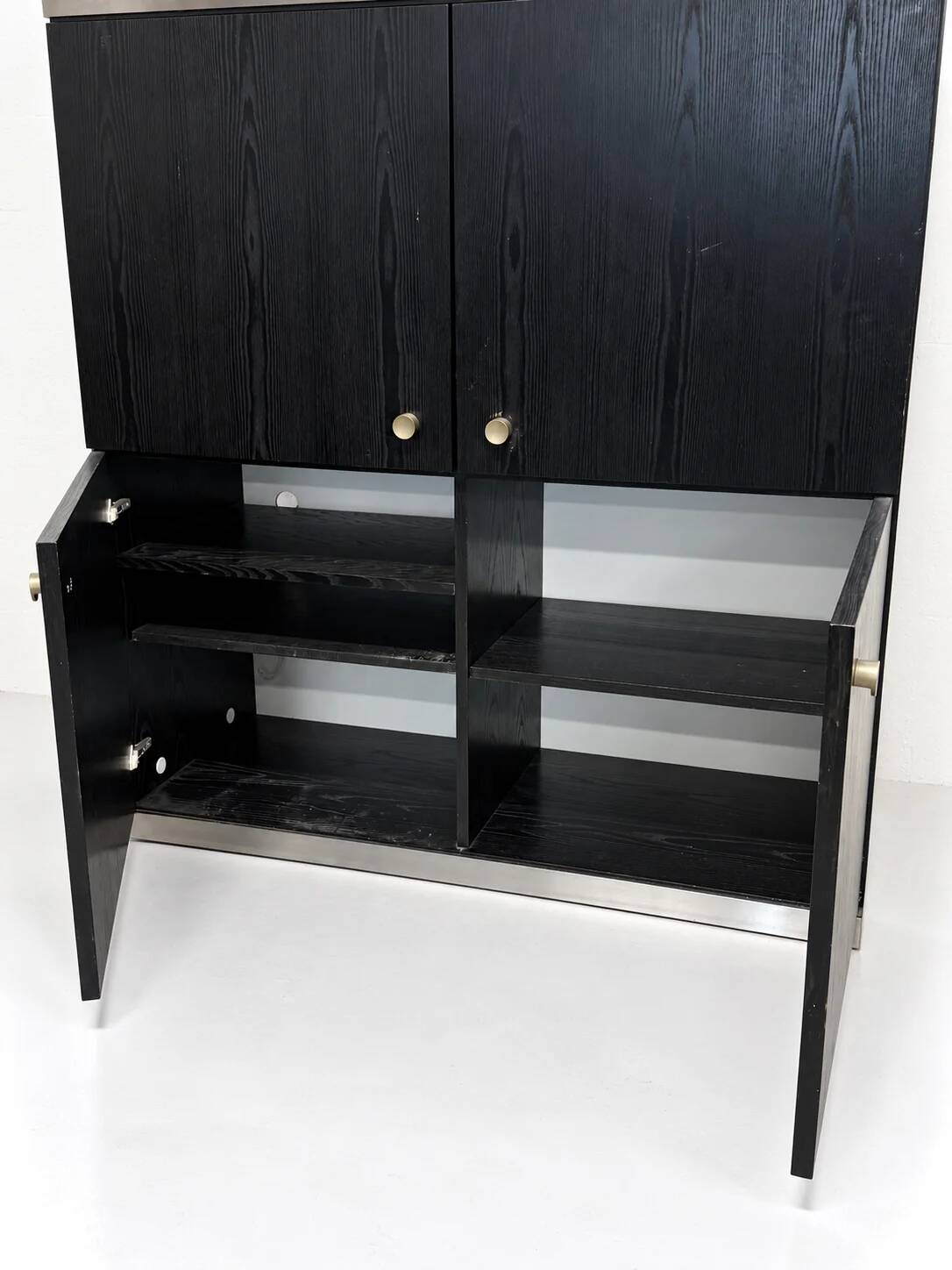 Black ash and steel bar cabinet, 1970s