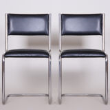 Chaises Bauhaus en cuir noir, Tchéquie des années 1930