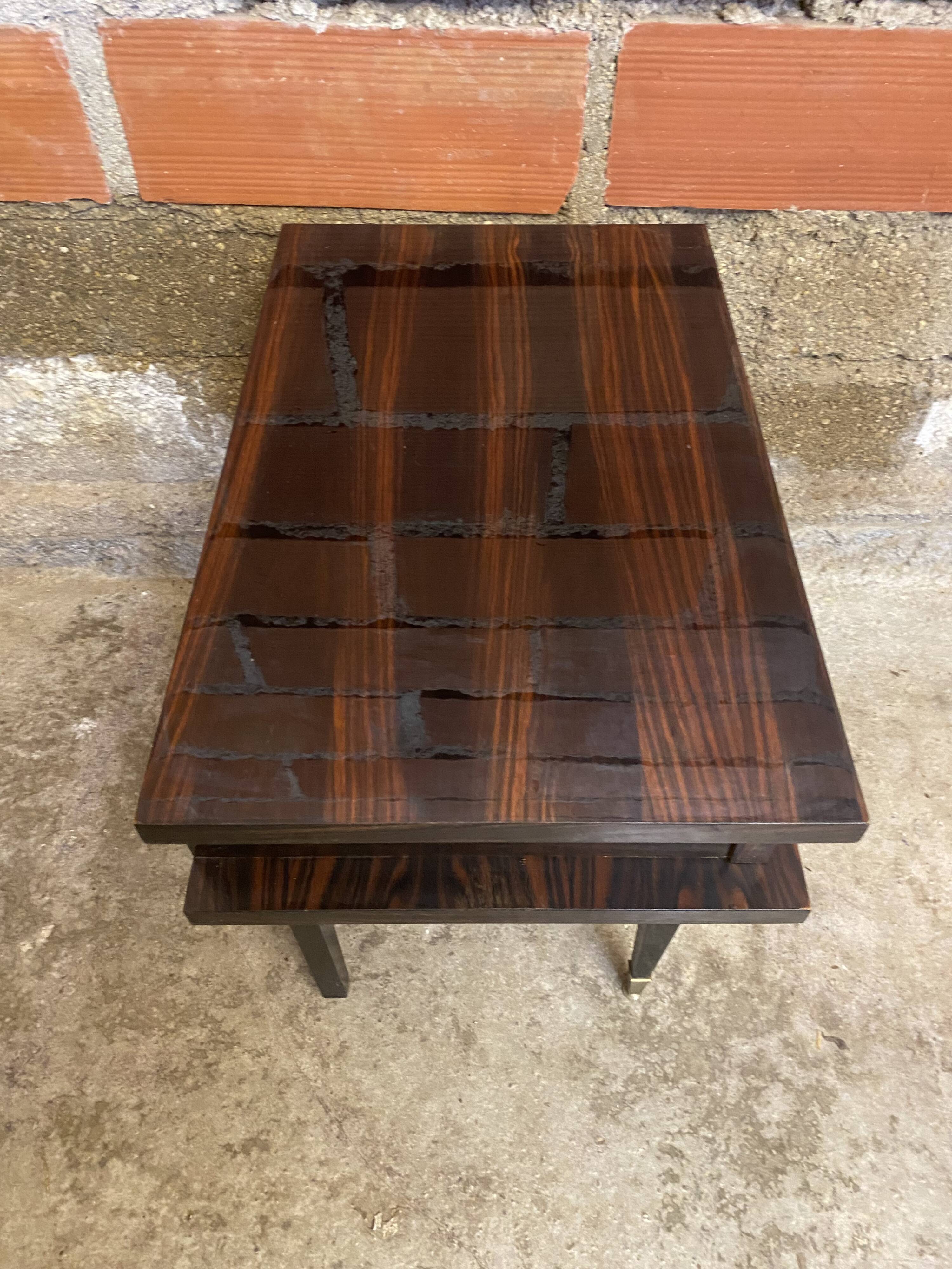 Antique Nightstand with Drawer, Macassar Wood, Mid 20th Century, Vintage