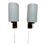 Pair of wood and glass wall sconces