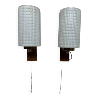 Pair of wood and glass wall sconces
