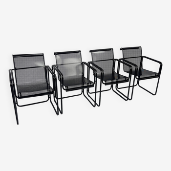 Set of 4 Postmodern Italian Perforated Metal Arm Chairs, 1980s