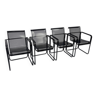 Set of 4 Postmodern Italian Perforated Metal Arm Chairs, 1980s