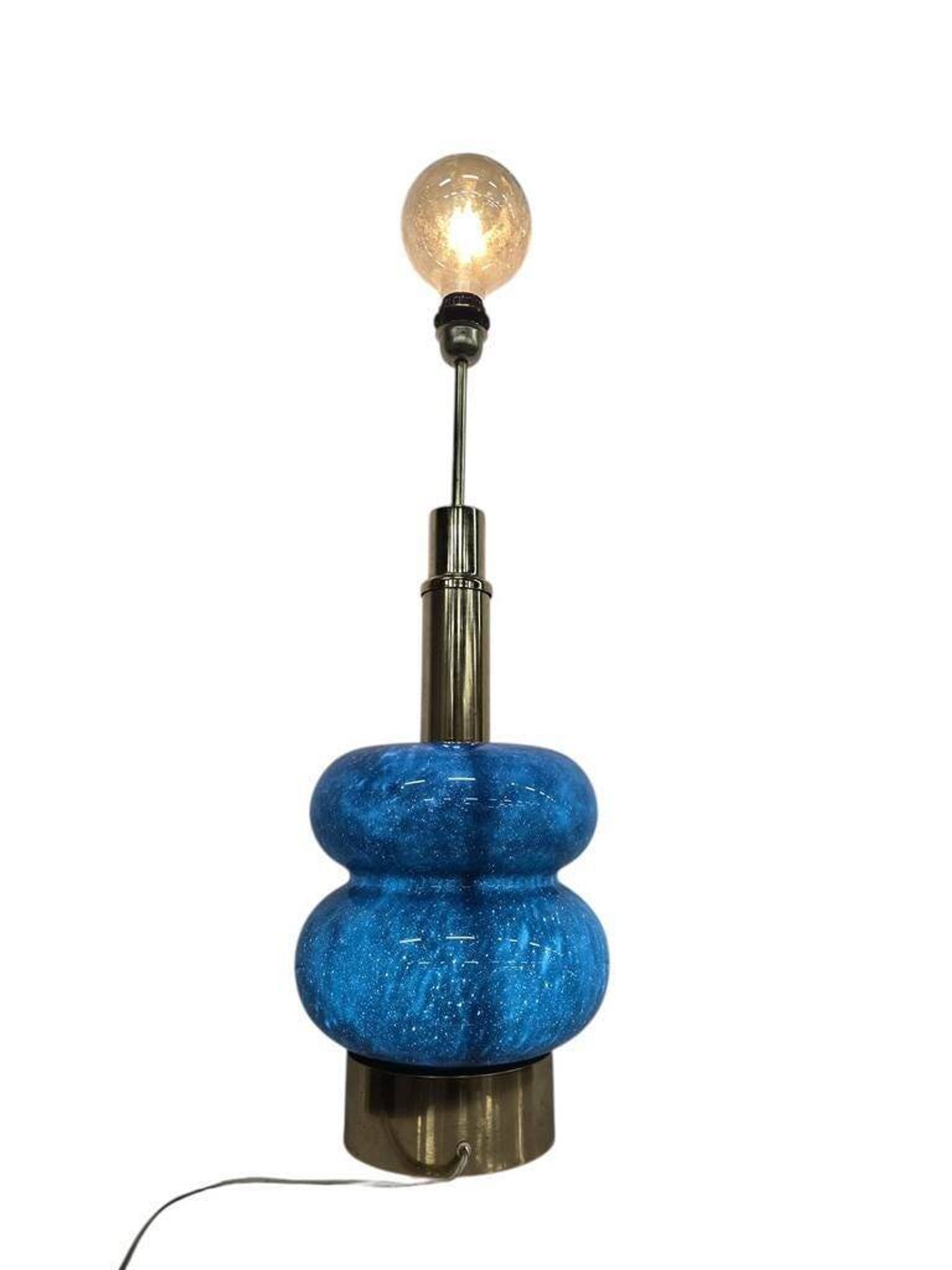 Lampadaire/lampe de table vintage bleue en verre