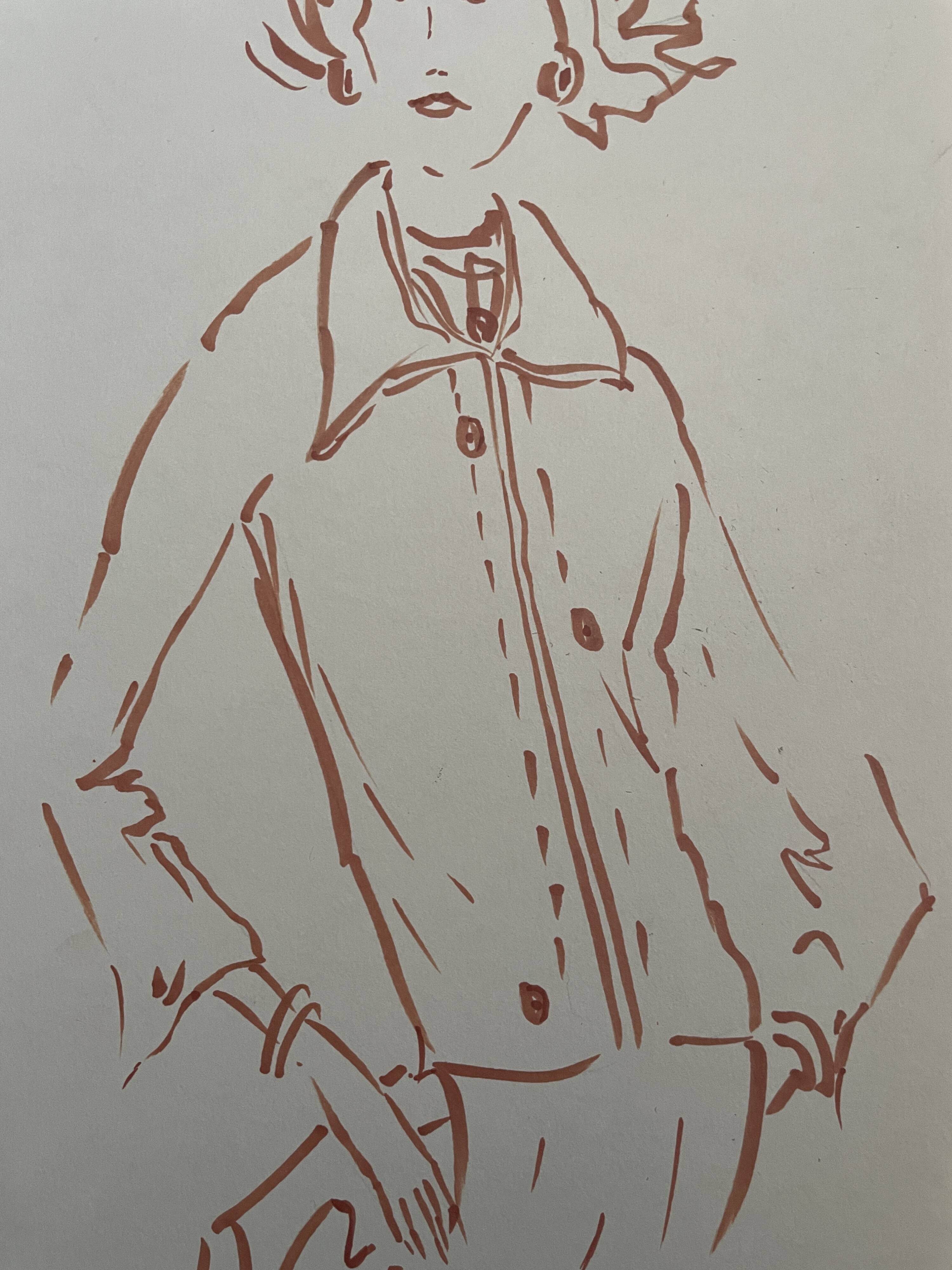 Painting signed in ink fashion engraving "study model of woman's jacket"