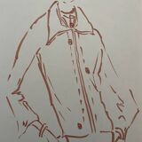 Painting signed in ink fashion engraving "study model of woman's jacket"