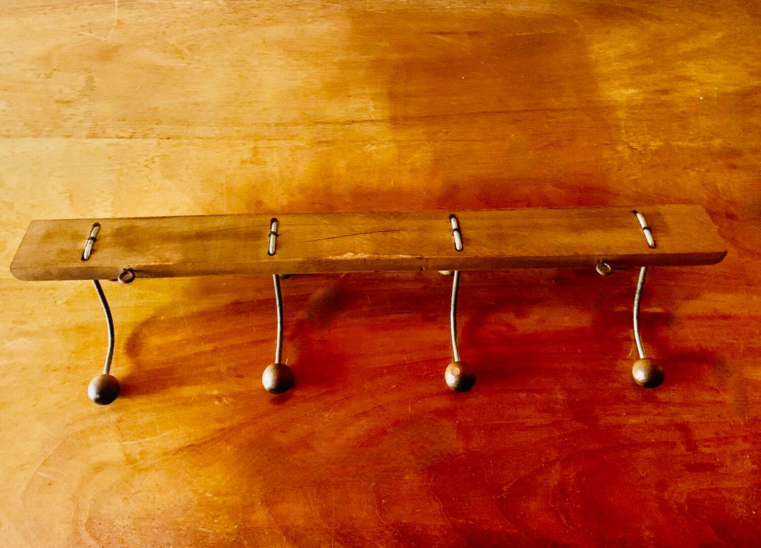 Vintage wooden wall coat rack - 8 balls