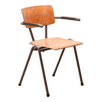 Chaise vintage Eromes chêne et gris avec accoudoirs