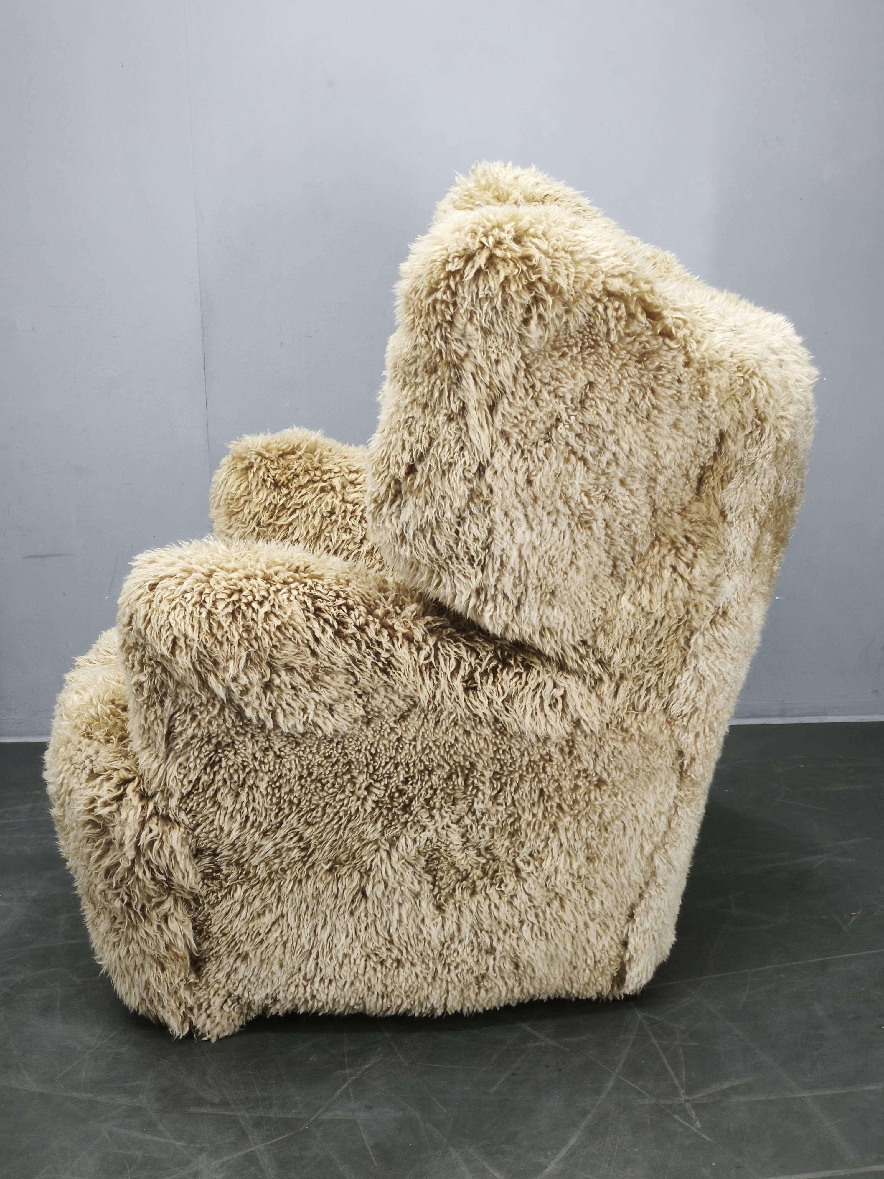 1930s Art Deco Wingback Armchair in Honey Skandilock Sheepskin