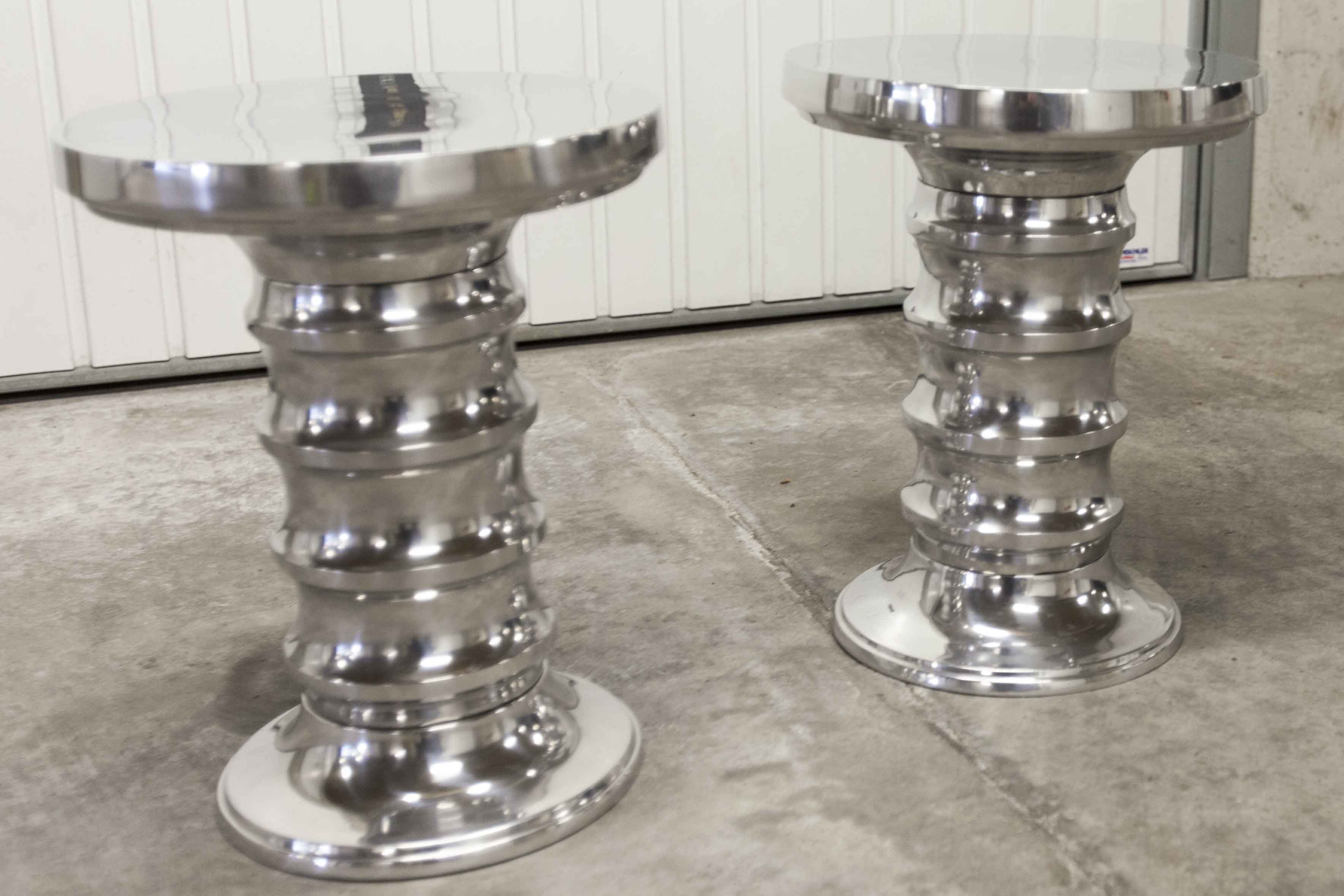 Paire de tabourets aluminium chromé Eichholtz 2000