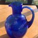 Blue blown glass ice decanter from vintage biot glassware