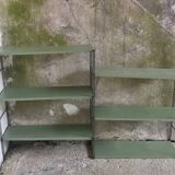 Double metal string shelf - 6 shelves, 3 uprights - vintage 1960