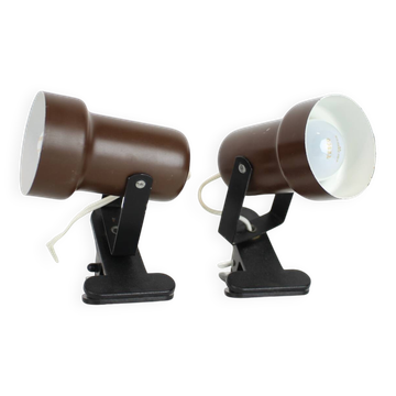 Pair of Two Attachable Table Lamps with a Clip, 1970's, Czechoslovakia