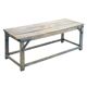 Wooden coffee table and metal reinforcements with blue patina