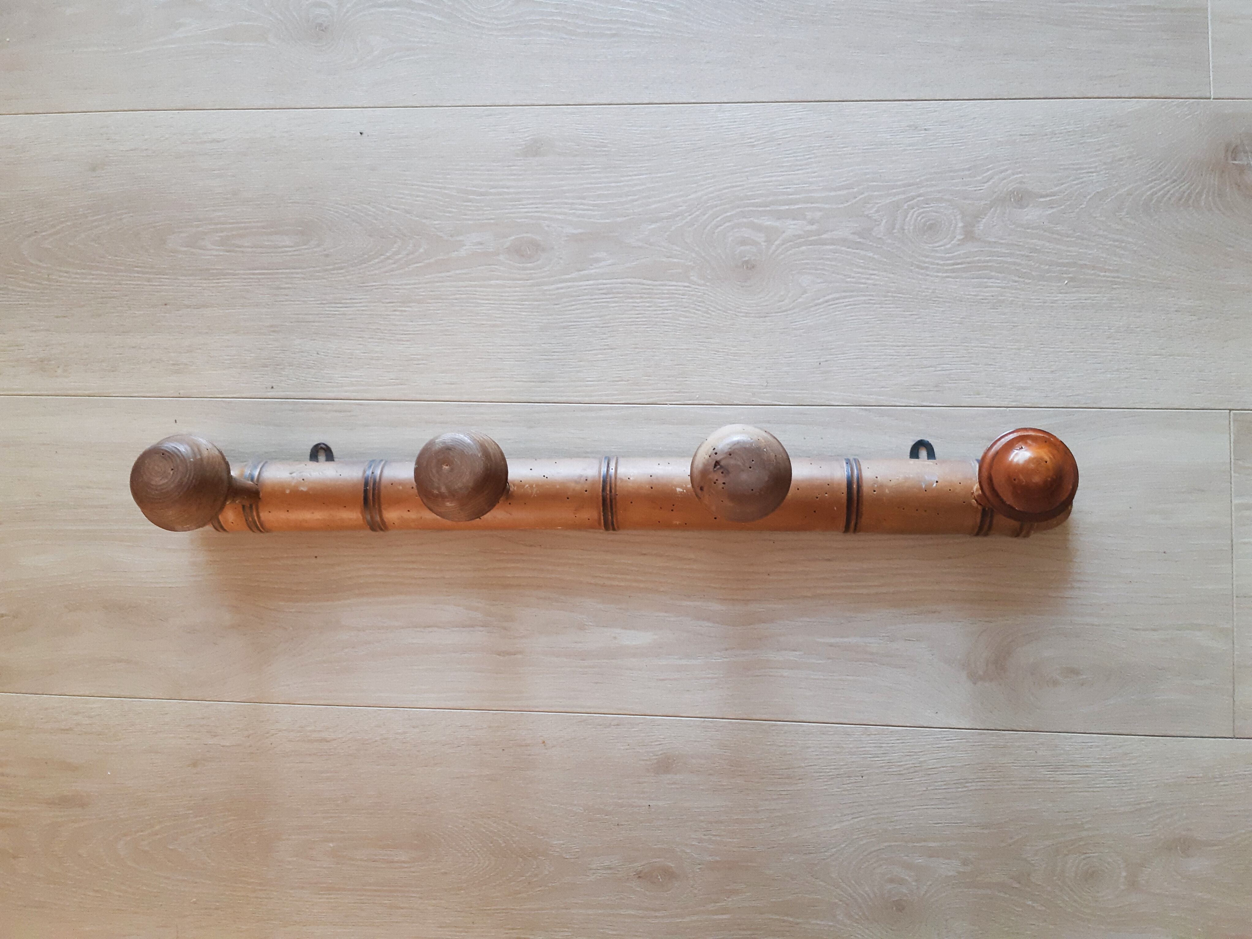 Wooden school coat racks, 4 heads, vintage French, 50s