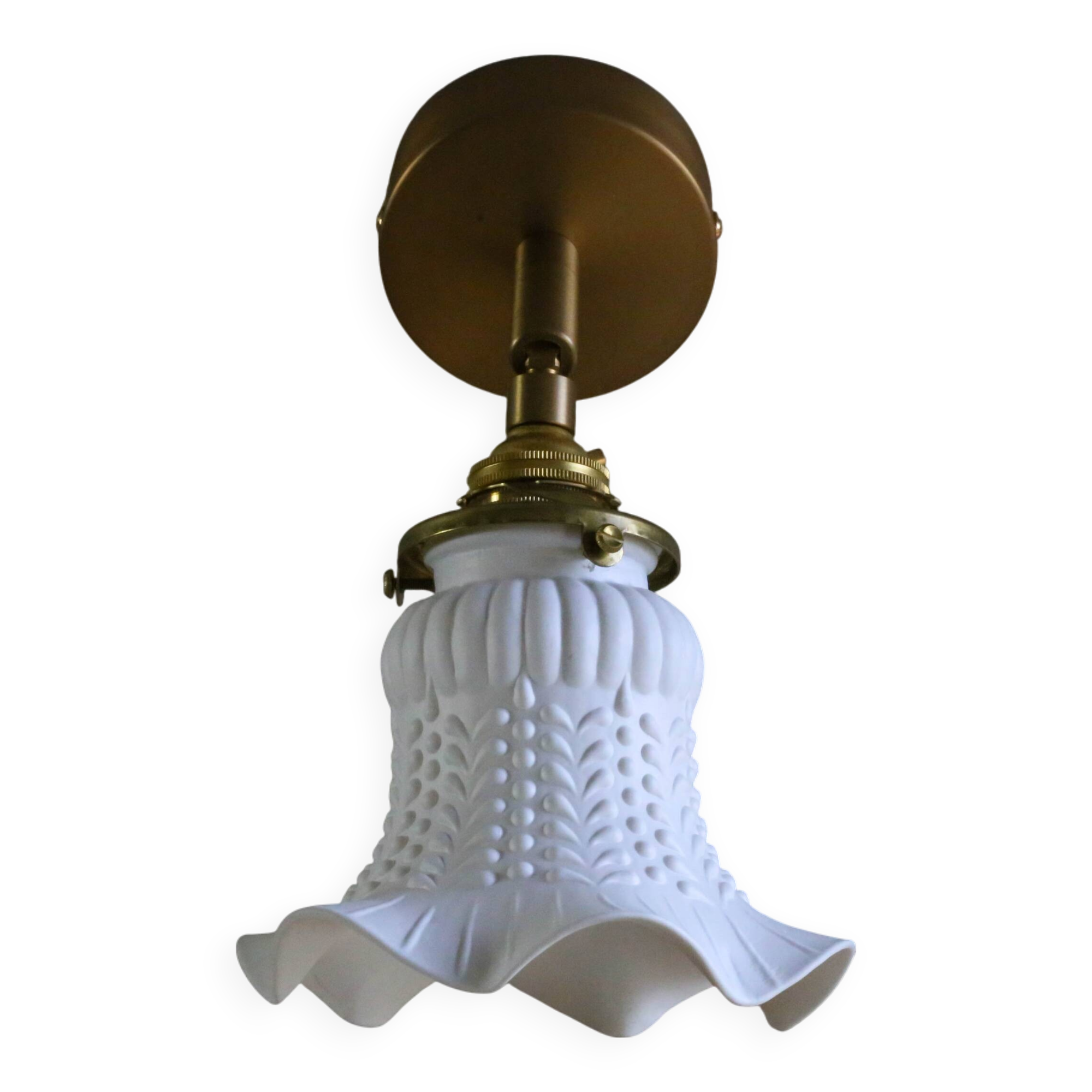 Antique wall light in white painted glass - metal support