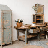 Green wooden workbench – 2 drawers