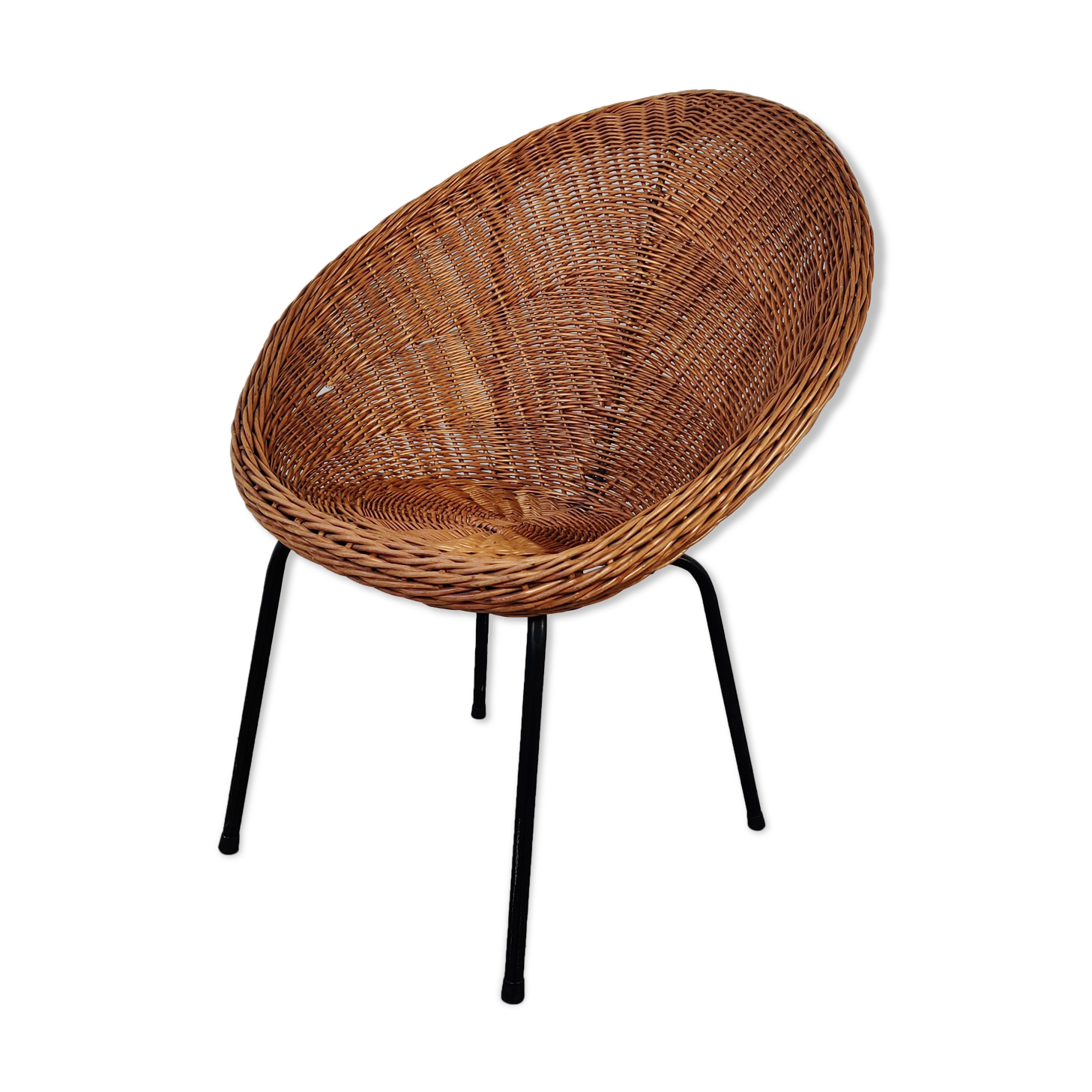 Vintage wicker and metal basket armchair, 60s/70s