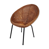 Vintage wicker and metal basket armchair, 60s/70s