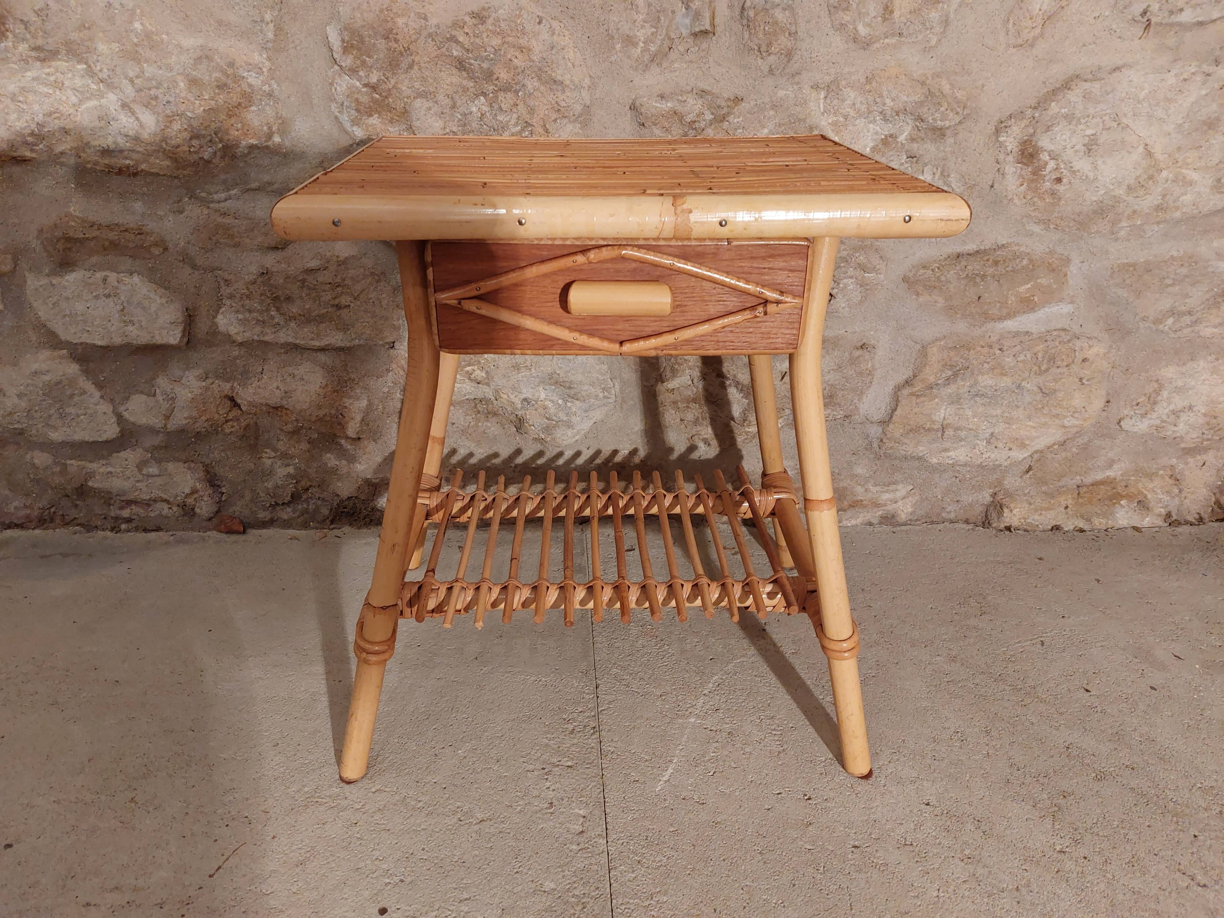 Side table with drawer rattan