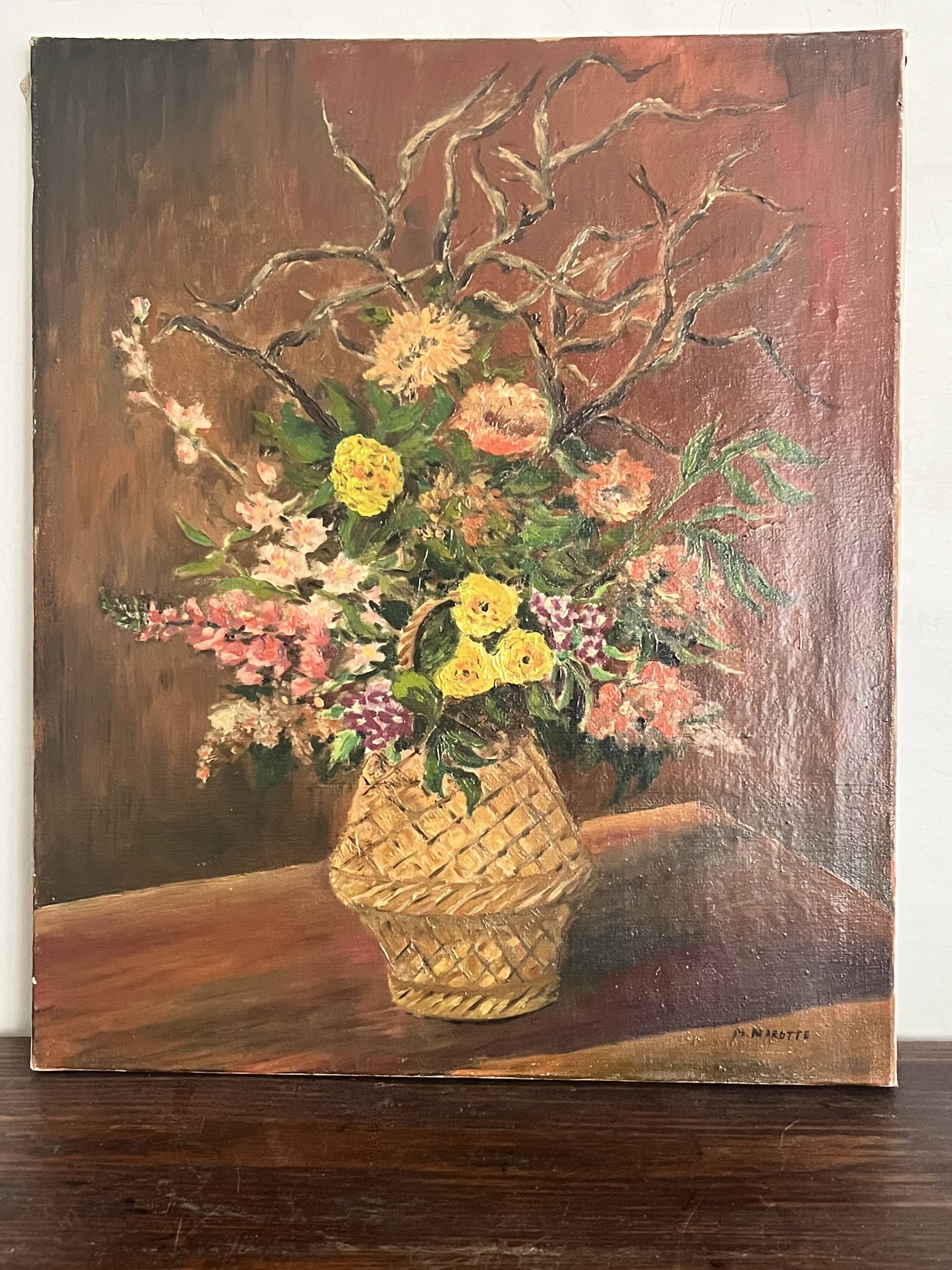 Huile sur toile, bouquet d'automne