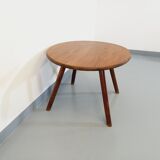 Vintage round brutalist coffee table in solid oak wood from the 50s
