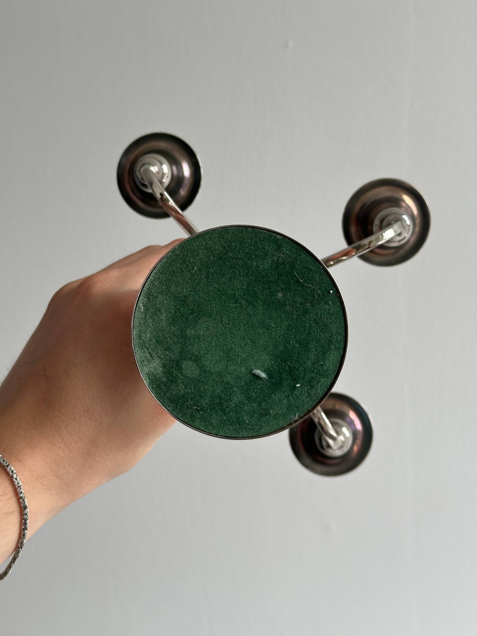 Candlestick candle holder in patinated silver metal