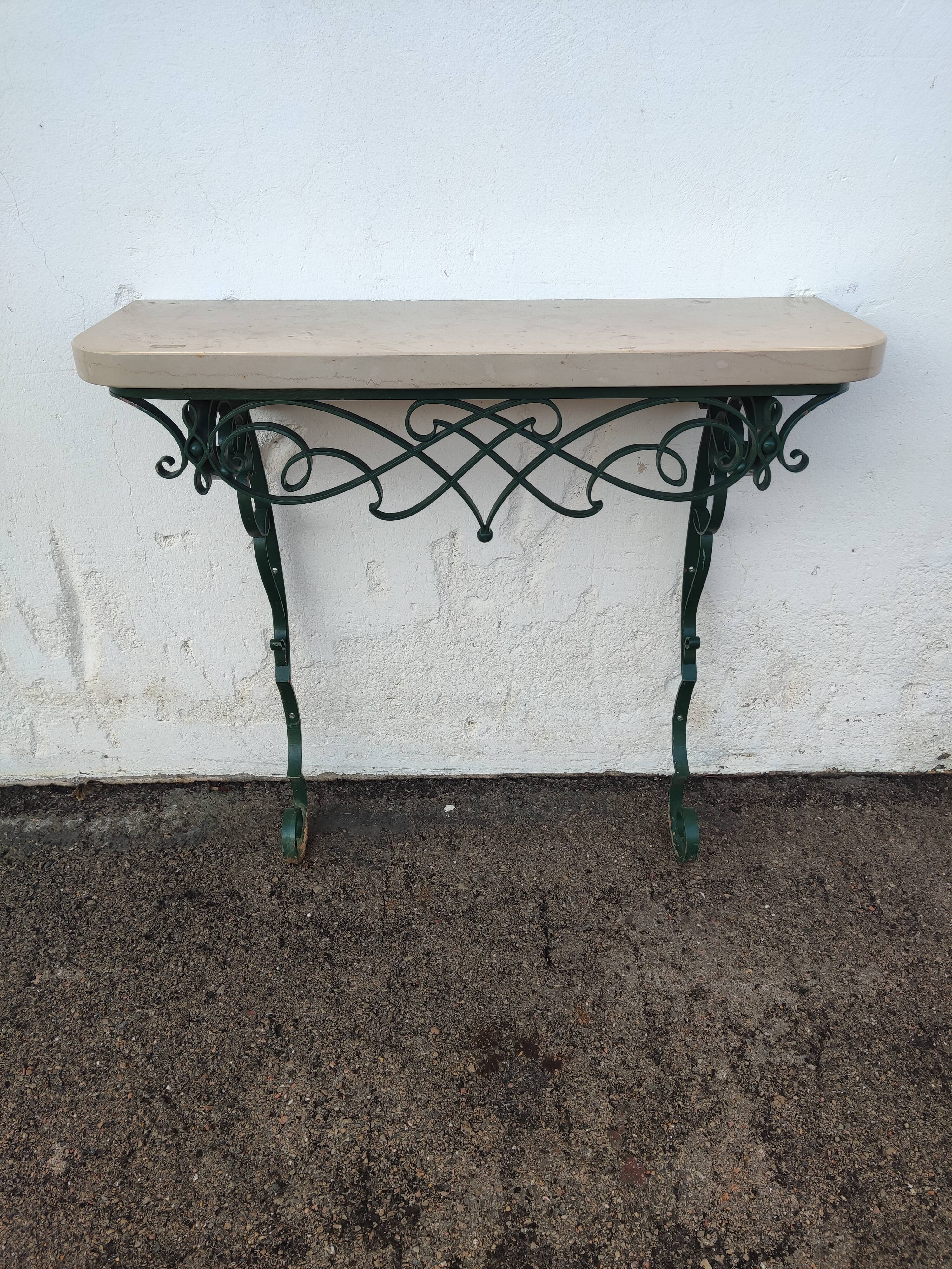 Console en fer forgé et marbre année 60