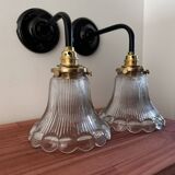 Pair of holophane glass wall lights