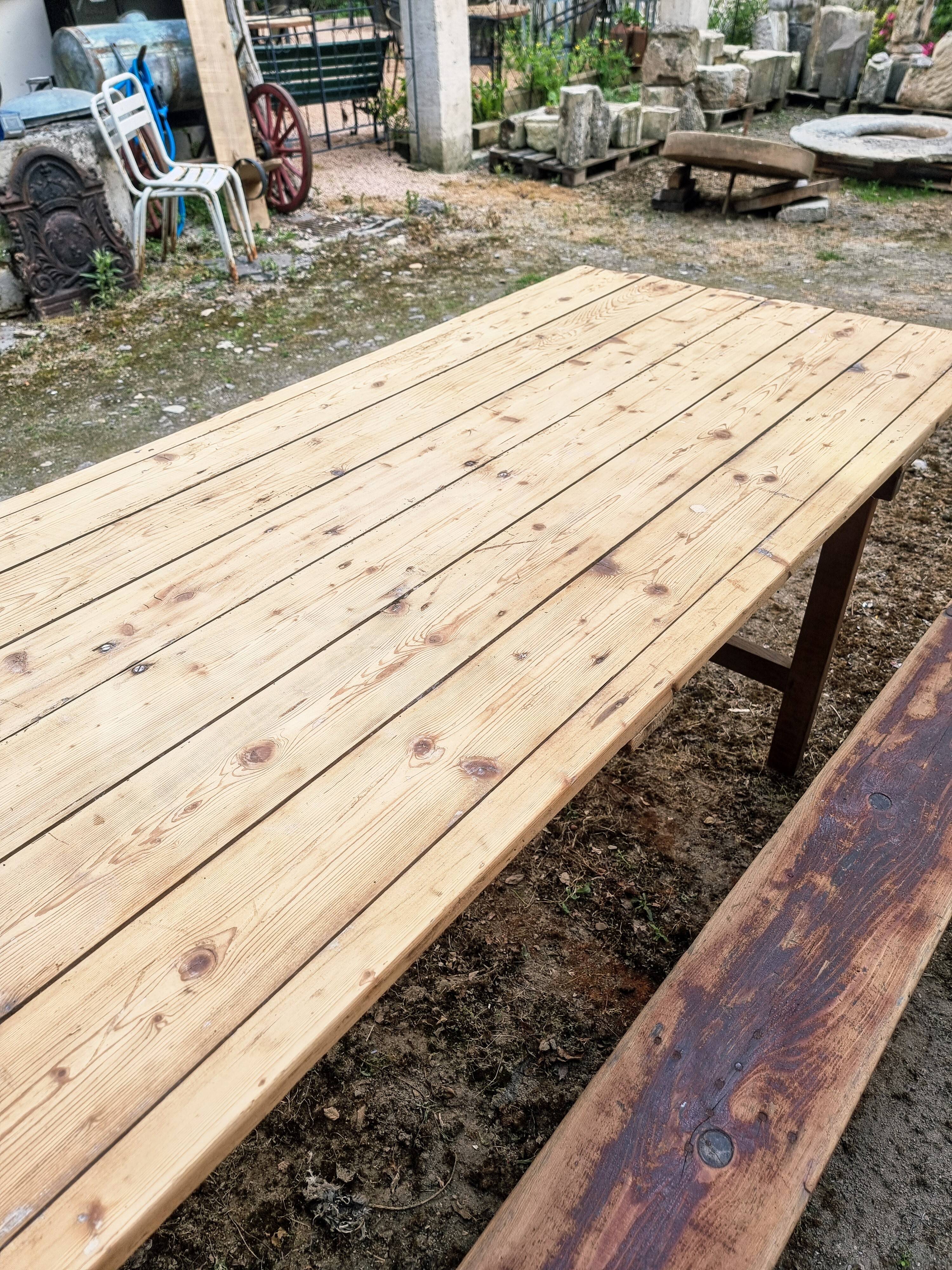 French antique garden dining table – XXL wine table with benches