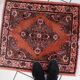 Vintage Sarouk wool rug, rose field & diamond medallion, c. 1950s