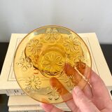 Set of two vintage cups and saucers 70s amber glass flowers