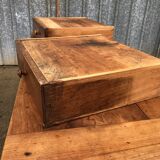 Antique solid cherry farmhouse table with 2 end drawers and 1 pull-out.