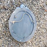 Ancien Miroir Oval Biseauté avec Cadre en Bois Sculpté Baroque