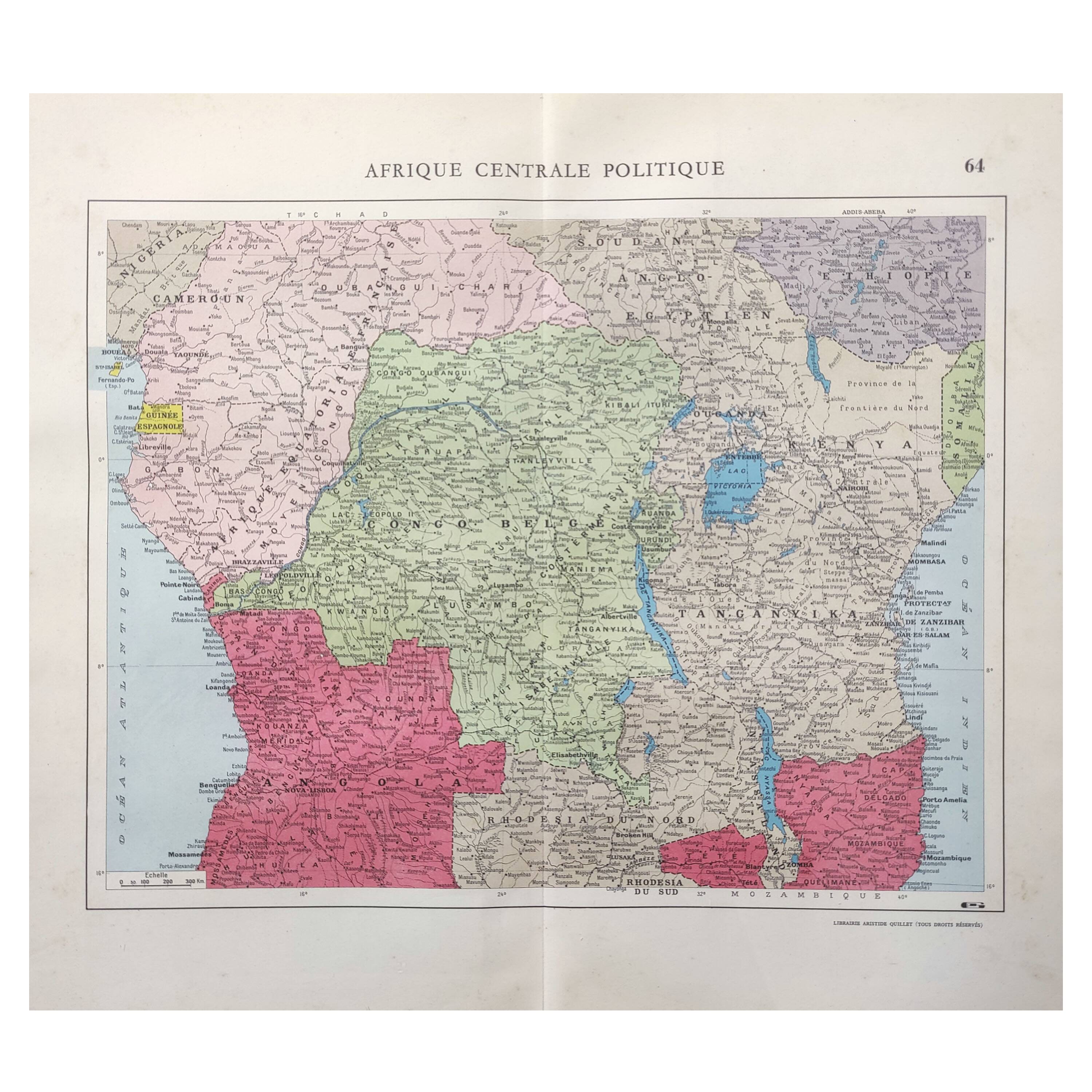 Carte vintage Afrique Centrale  38x43cm de 1950