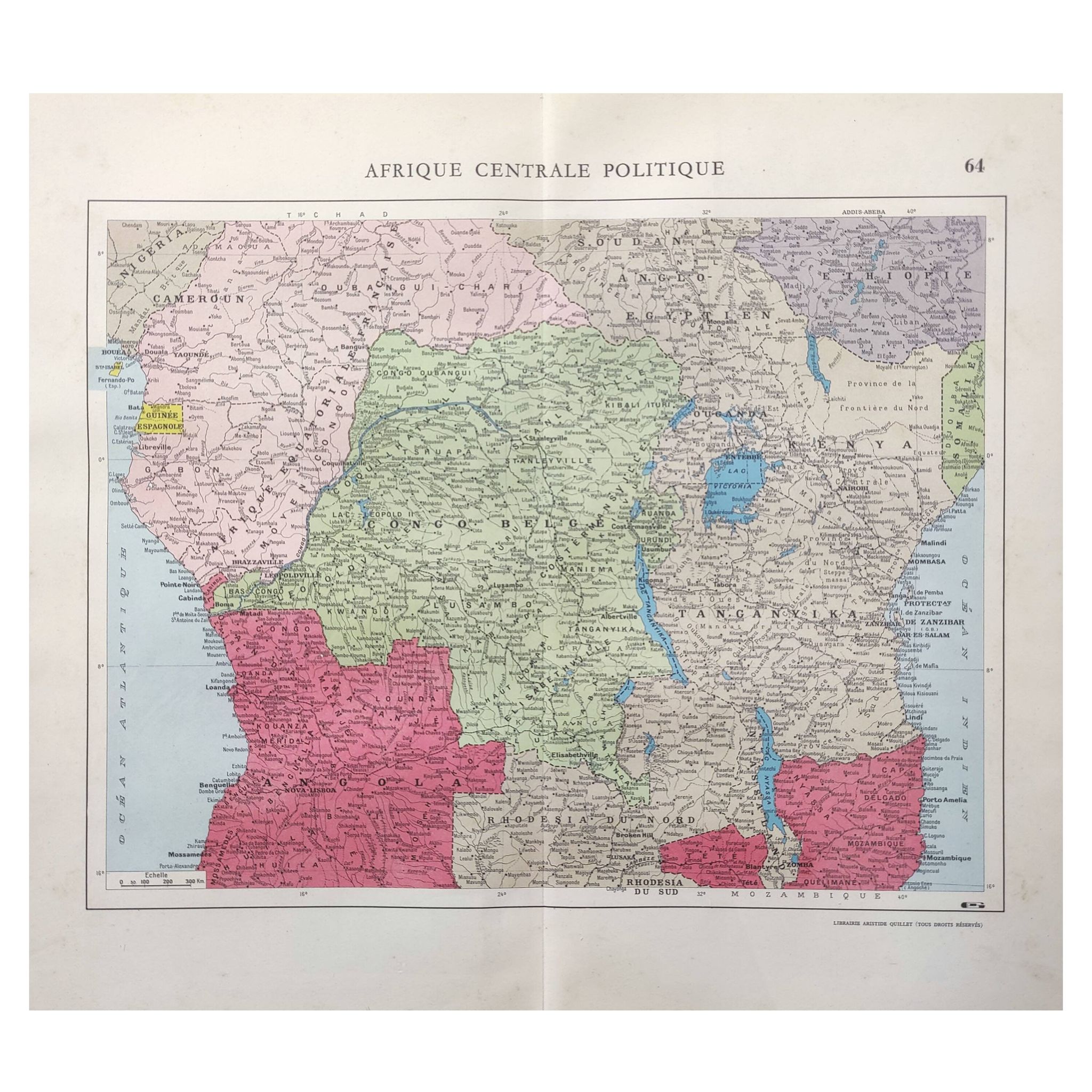 Vintage map of Central Africa 38x43cm from 1950